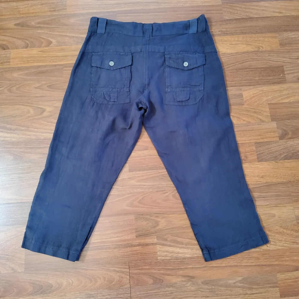 Johnny Was Linen Cargo Capri Pants Navy Blue New Gem